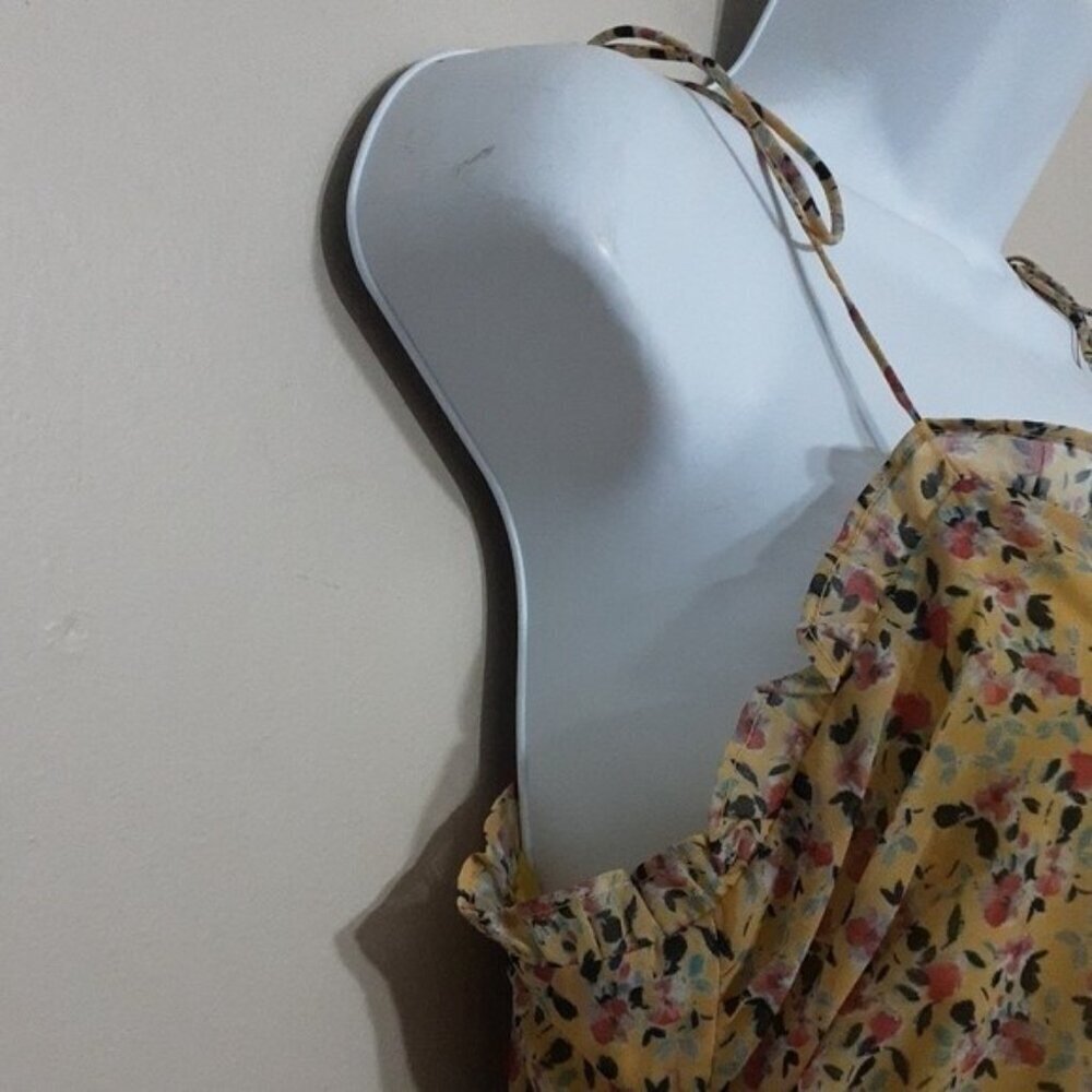 storia yellow floral dress mini aline women M cottage-core romantic VACATION - Picture 7 of 13